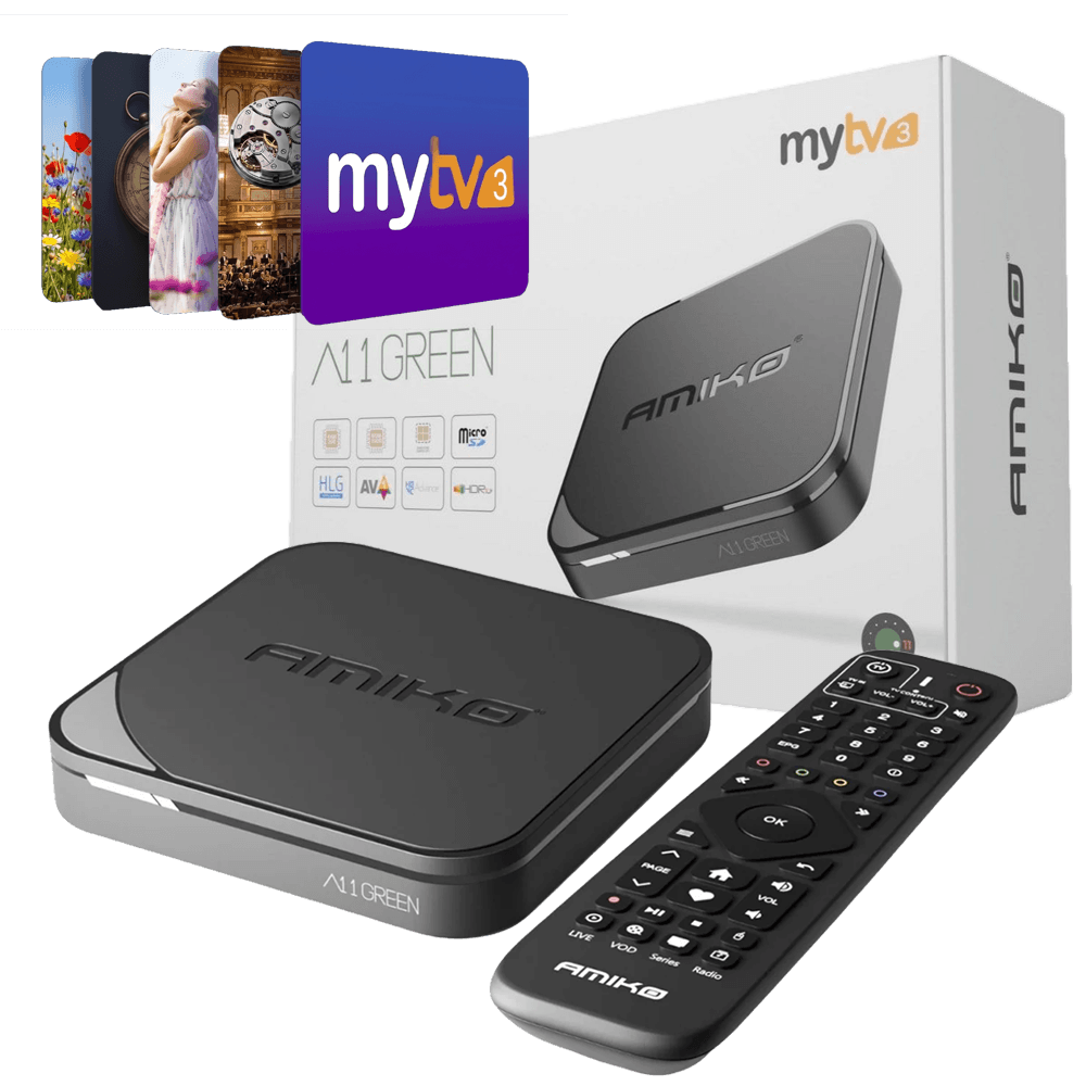 AMIKO A11 Green - MYTV 3 - Android 11 OTT media player - 16GB ROM & 2GB DDR3 RAM IPTV Pakket